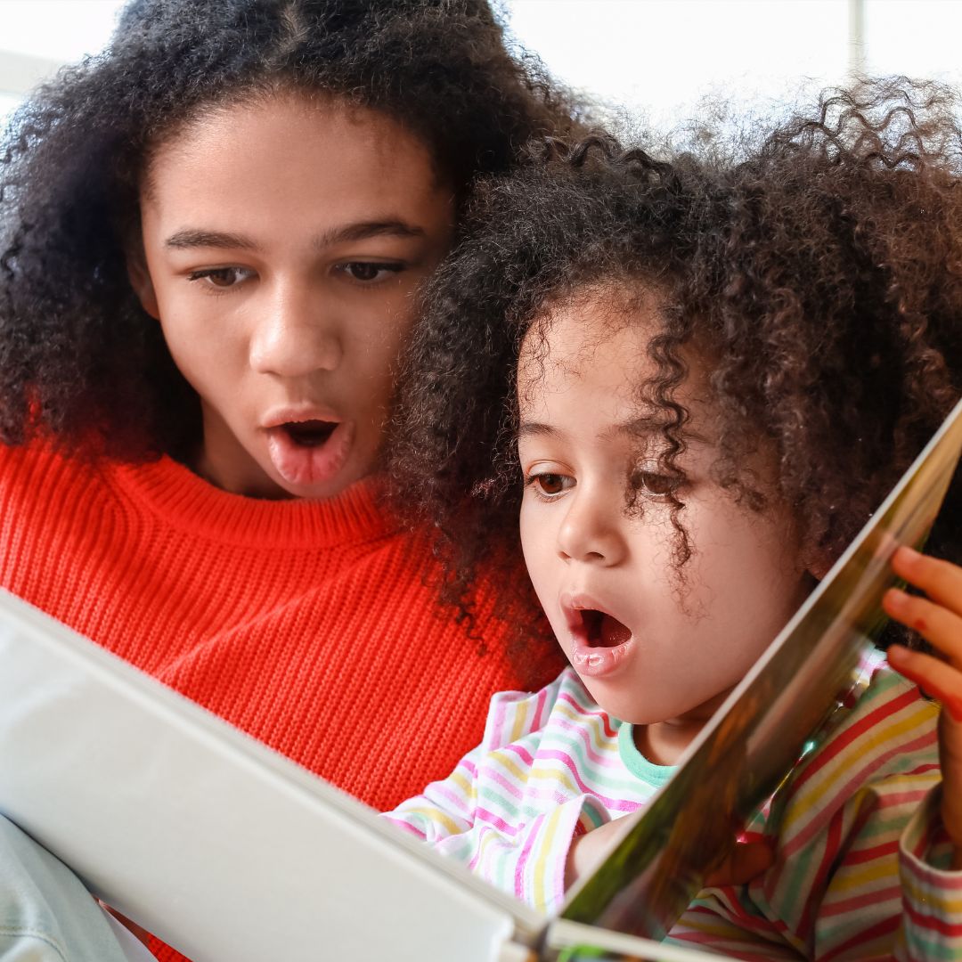Mom and child reading together
