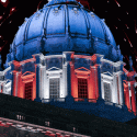 Fireworks over San Francisco City Hall in red, white and blue