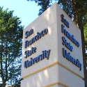 SF State sign with trees