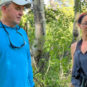 Student and faculty examine tree at the Sierra Nevada Field Campus